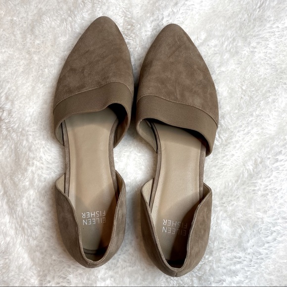 Eileen Fisher Fluted Pointed Toe Suede Flat 8.5